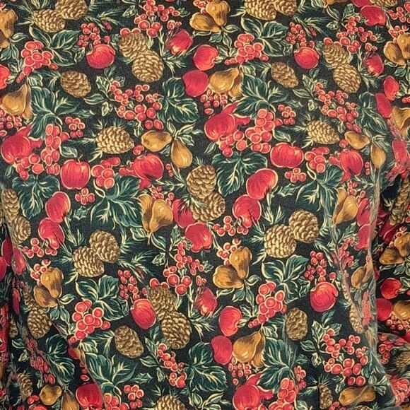 Talbots Mock Neck Turtleneck Long Sleeve Top M Pinecones Apples Pears - Picture 2 of 7
